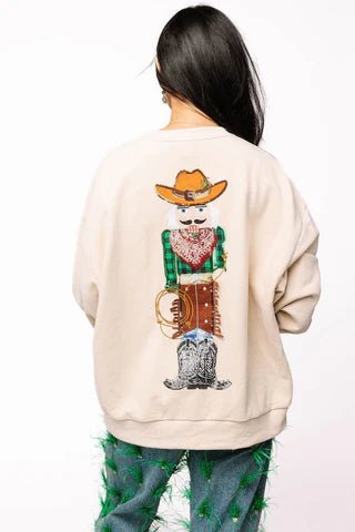 Beige Cowboy Nutcracker Sweatshirt | Queen of Sparkles - MainStreet Clothing Co.