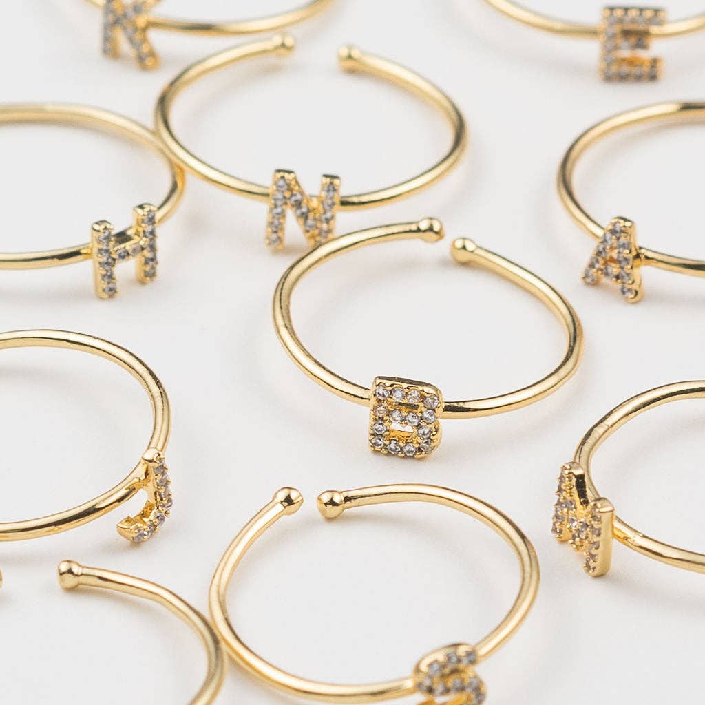 18K Gold Shiny Adjustable Initial Ring - Set of 16 - Grayce's Boutique