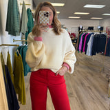 Red Wide Leg Risen Jeans