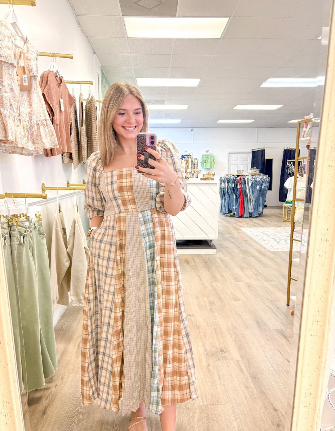 Plaid  Blue Orange Dress