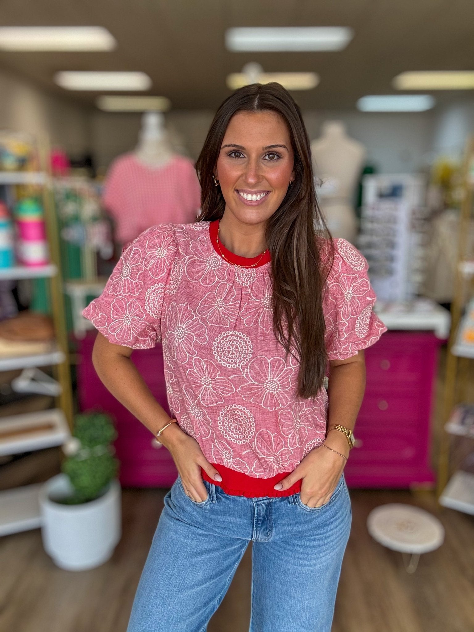 All You Know Red Floral Blouse - Grayce's Boutique
