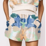 Beige, Blue, & Green Full Sequin Camo Shorts | Queen of Sparkles - MainStreet Clothing Co.