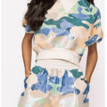 Beige, Blue, & Green Full Sequin Camo Shorts | Queen of Sparkles - MainStreet Clothing Co.