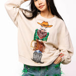 Beige Cowboy Nutcracker Sweatshirt | Queen of Sparkles - MainStreet Clothing Co.