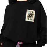 Black QOS Queen Card Rhinestone Tie Sweatshirt | Queen of Sparkles - Grayce's Boutique