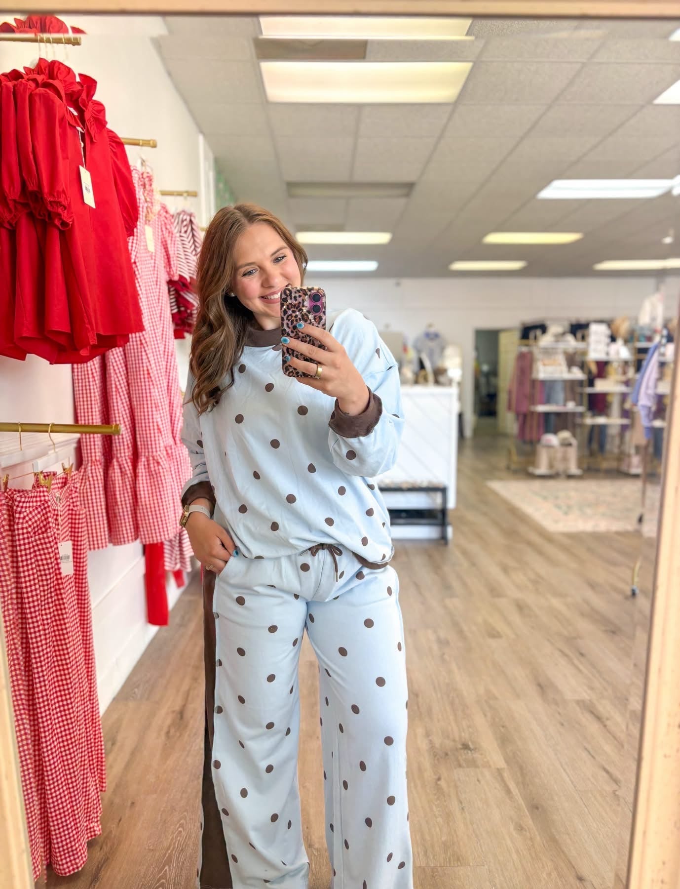 Blue Polka Dot Sweatpant - Grayce's Boutique