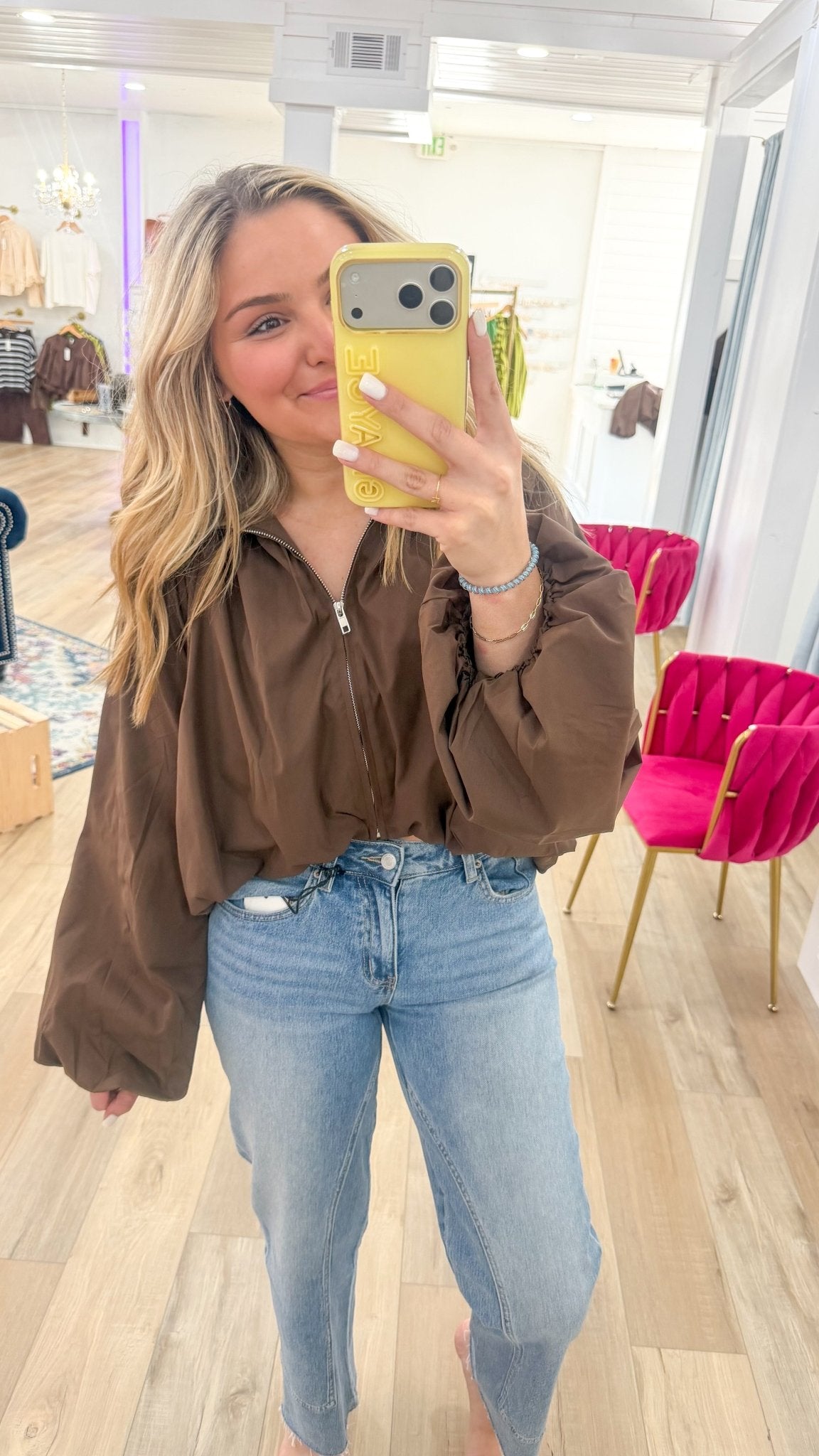 Brown Bomber Jacket - Grayce's Boutique
