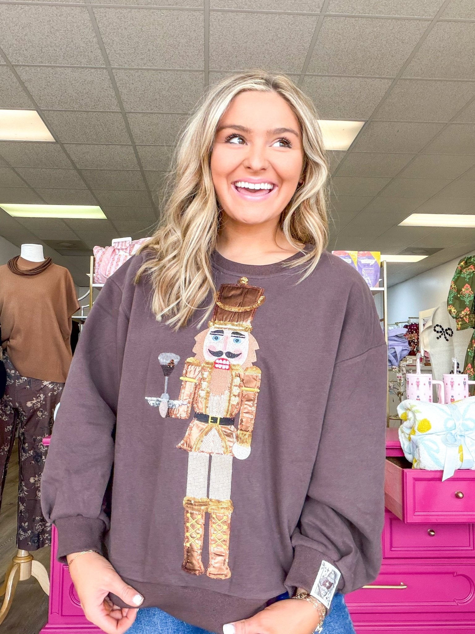 Brown Espresso Martini Nutcracker Sweatshirt | Queen of Sparkles - MainStreet Clothing Co.