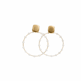 Gold hoop earrings with pearl accents on a white background