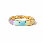 Gold bracelets  with colorful inlay on a white background