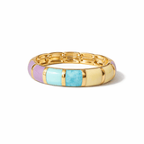 Gold bracelets  with colorful inlay on a white background
