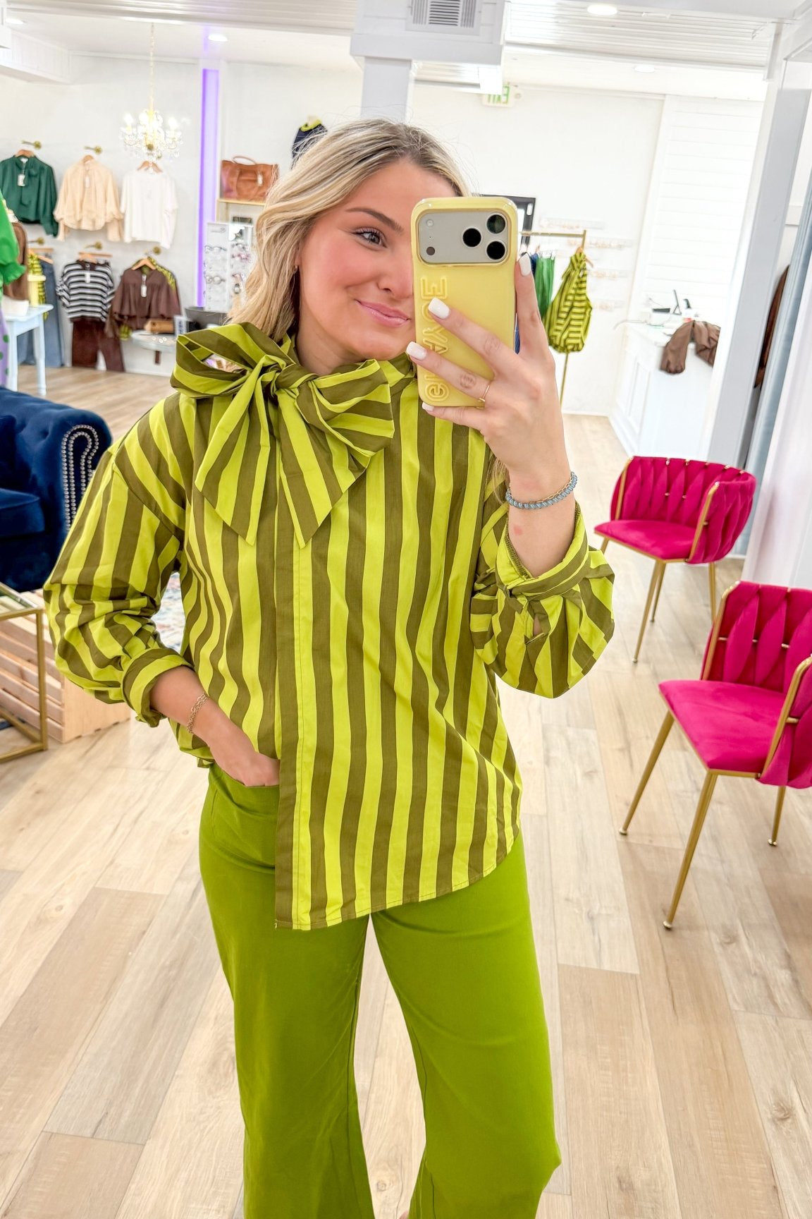 Confident & Chic Lime Bow Top - Grayce's Boutique