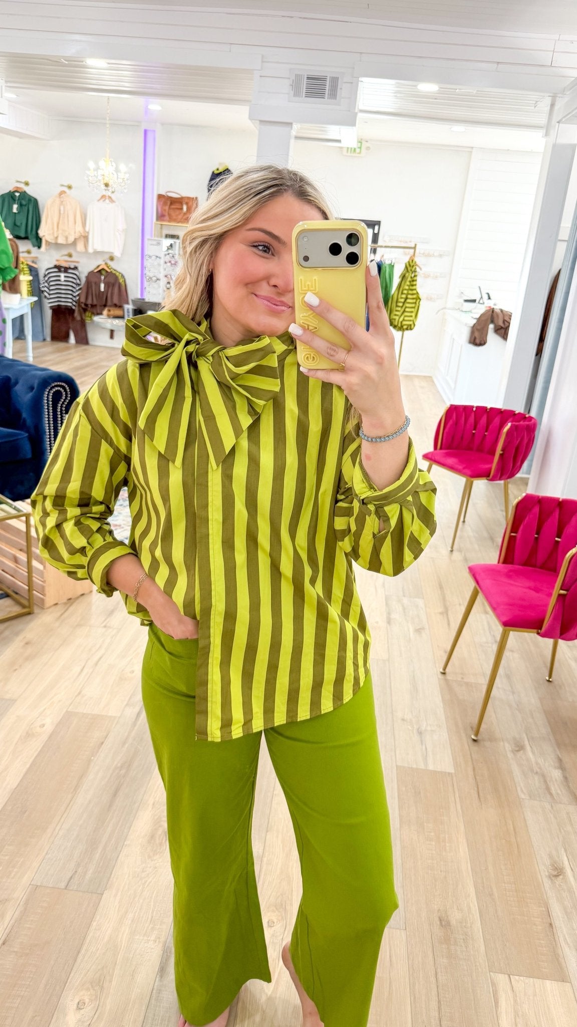 Confident & Chic Lime Bow Top - Grayce's Boutique