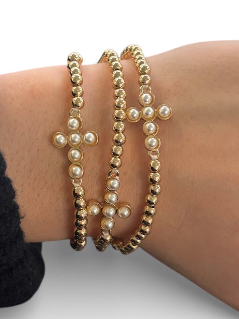 Cross Pearl Bracelet Stack - MainStreet Clothing Co.