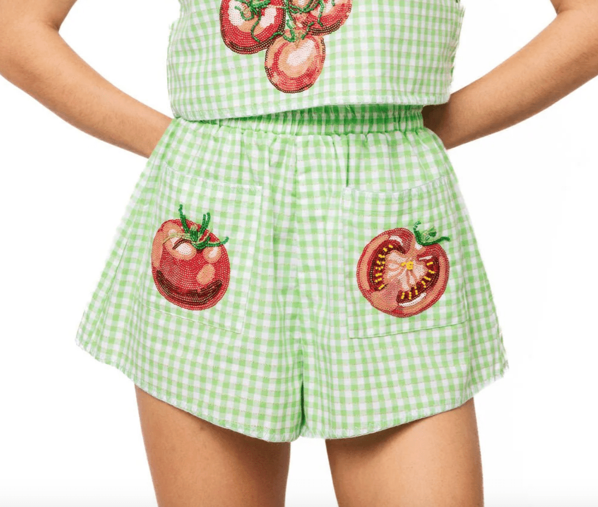Green Gingham Tomato Pocket Short - Grayce's Boutique