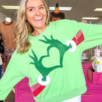 Green Grinch Heart Hands Sweatshirt | Queen of Sparkles - MainStreet Clothing Co.