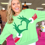 Green Grinch Heart Hands Sweatshirt | Queen of Sparkles - MainStreet Clothing Co.