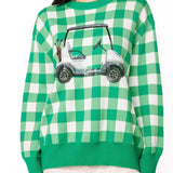 Green & White Checkered Golf Cart Sweater - Grayce's Boutique