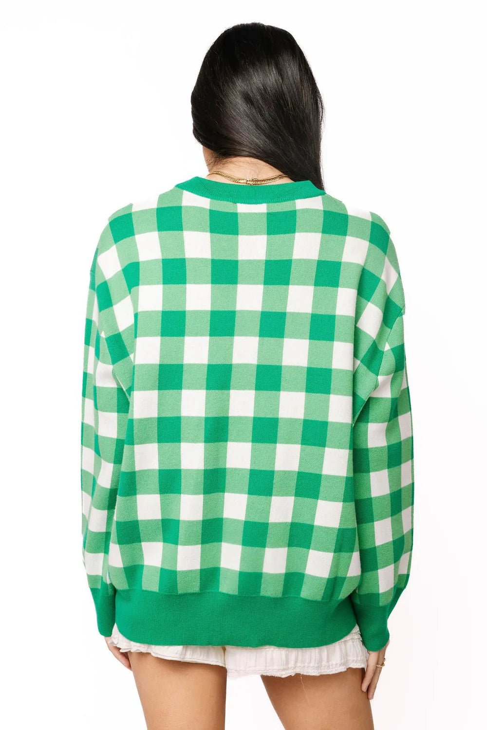 Green & White Checkered Golf Cart Sweater - Grayce's Boutique