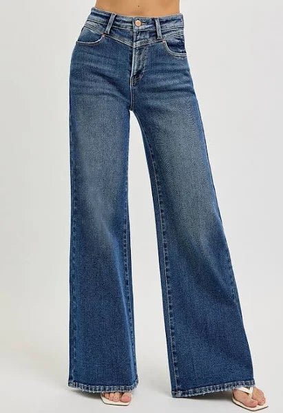 High Rise Wide - Front Yoke Detailed Jeans - MainStreet Clothing Co.