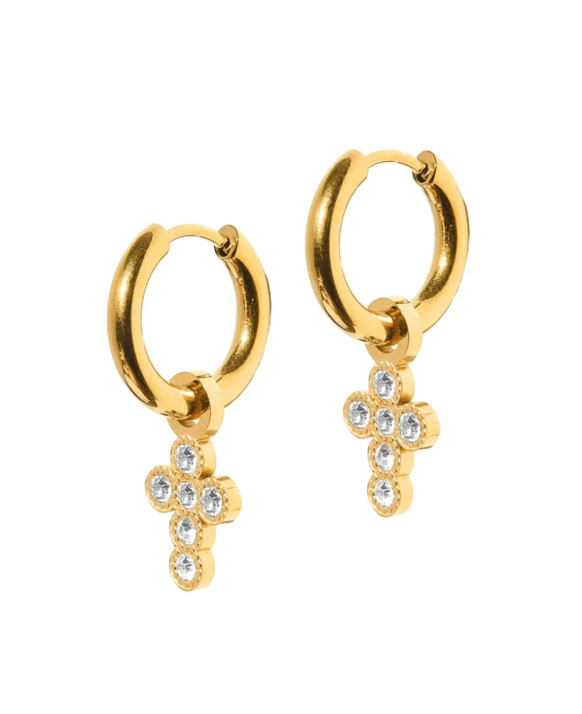 Huggie Charm Earrings - Esther Cross Clear - Grayce's Boutique