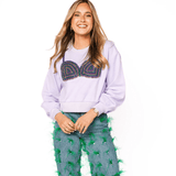 Lavender Mardi Gras Beaded Bikini Sweatshirt | Queen of Sparkles - Grayce's Boutique