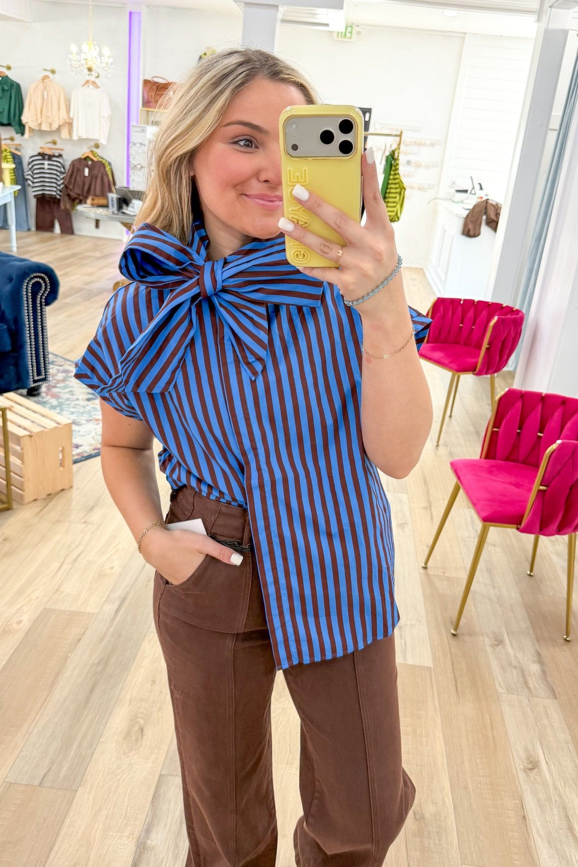 Lean In Bow Stripe Top - Grayce's Boutique