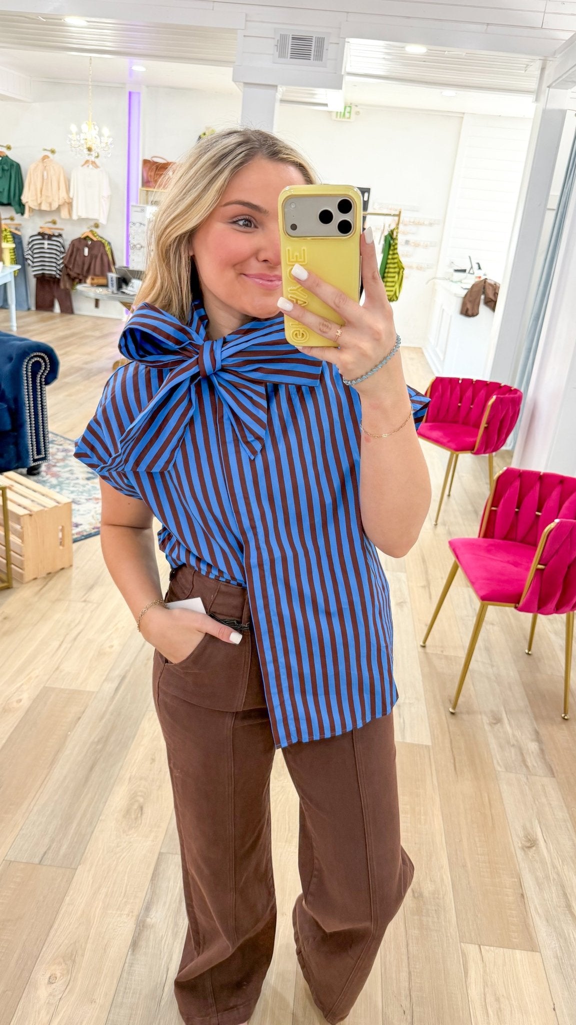 Lean In Bow Stripe Top - Grayce's Boutique