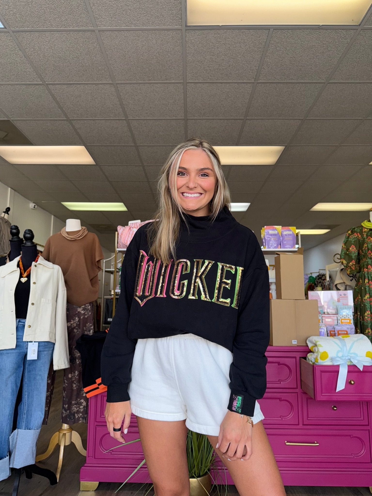 Licensed Black ‘Wicked’ Logo Sweatshirt | Queen of Sparkles - MainStreet Clothing Co.