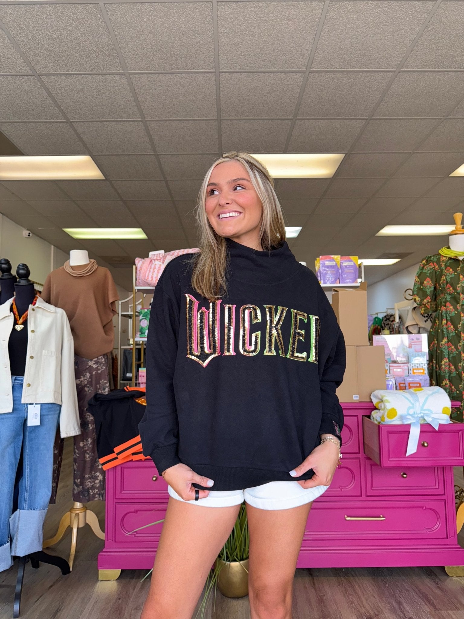 Licensed Black ‘Wicked’ Logo Sweatshirt | Queen of Sparkles - MainStreet Clothing Co.