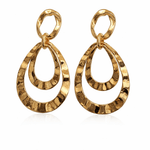Gold hoop earrings on a white background.