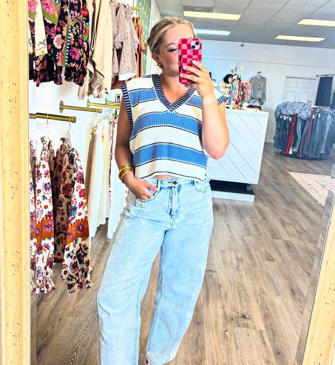 Light Blue Striped Sweater Vest - MainStreet Clothing Co.