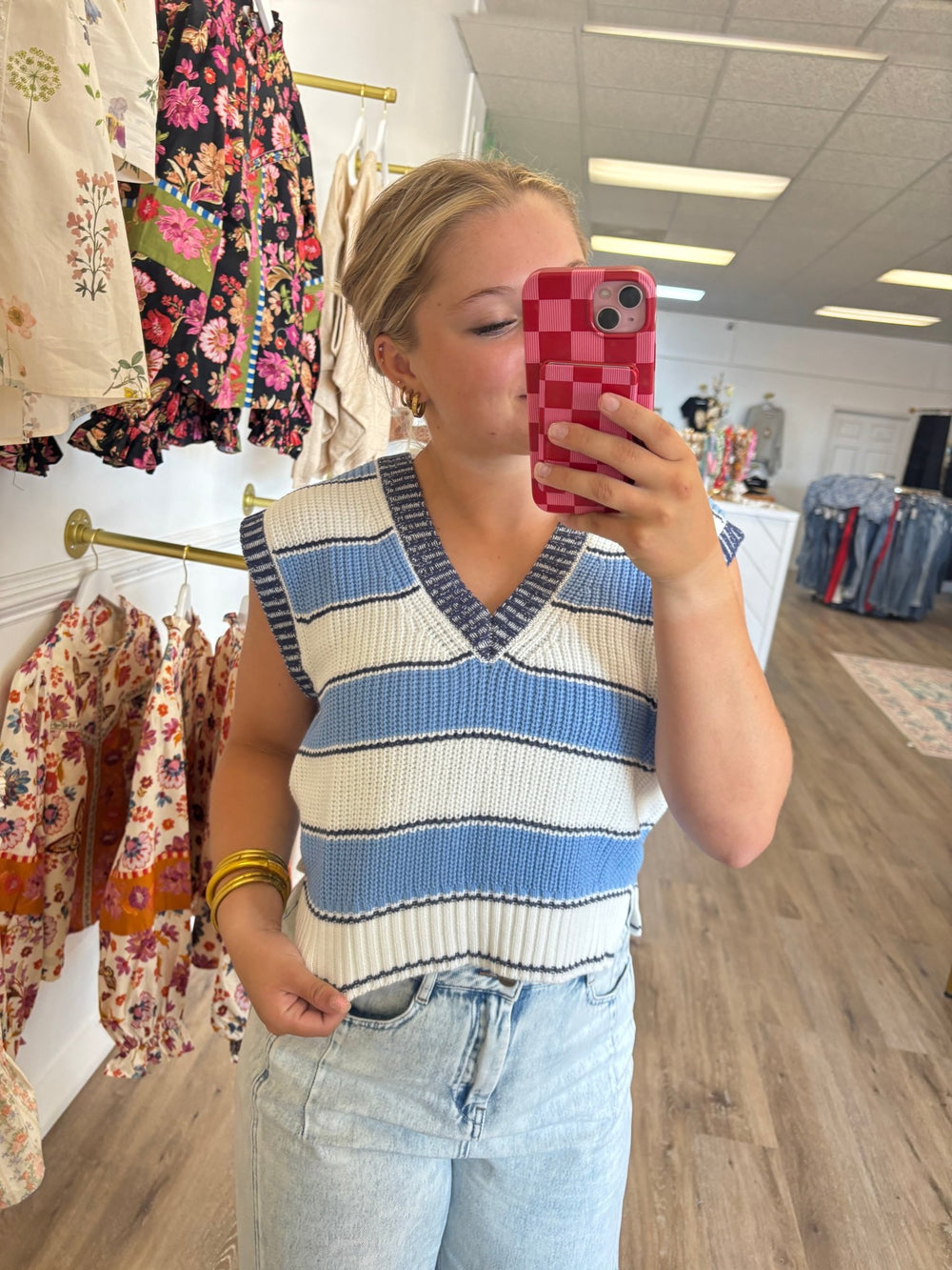 Light Blue Striped Sweater Vest - MainStreet Clothing Co.