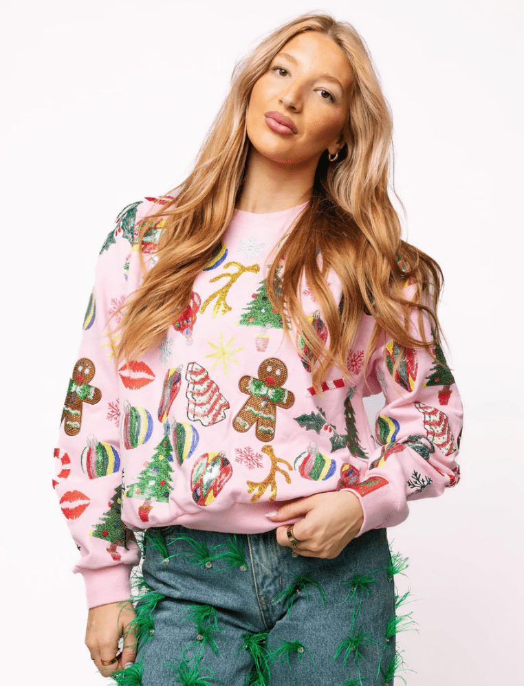 Light Pink Christmas Icon Sweatshirt | Queen of Sparkles - MainStreet Clothing Co.