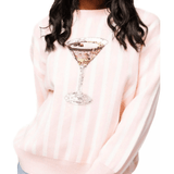 Light Pink & White Stripe Espresso Martini Sweater | Queen of Sparkles - Grayce's Boutique