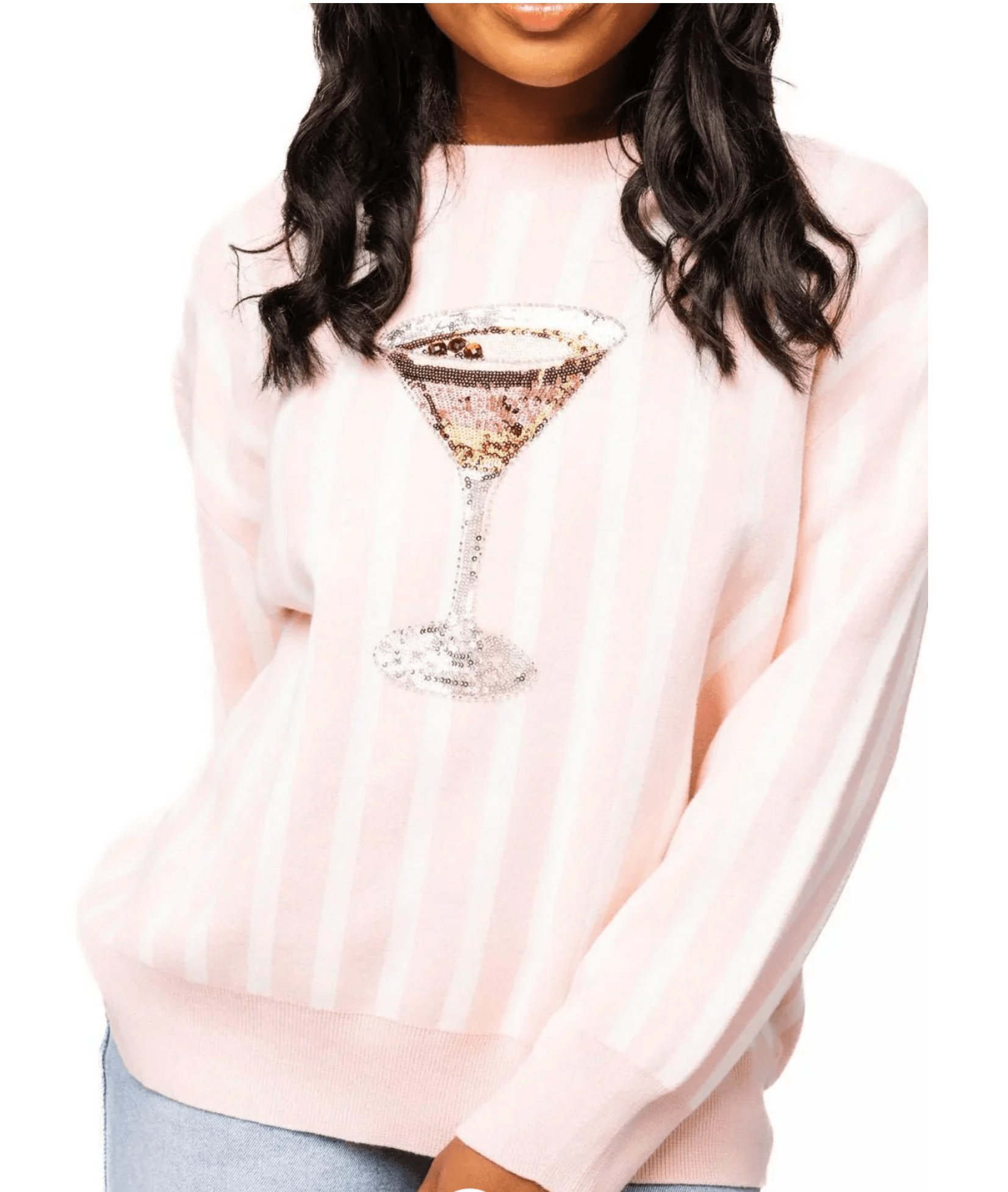 Light Pink & White Stripe Espresso Martini Sweater | Queen of Sparkles - Grayce's Boutique