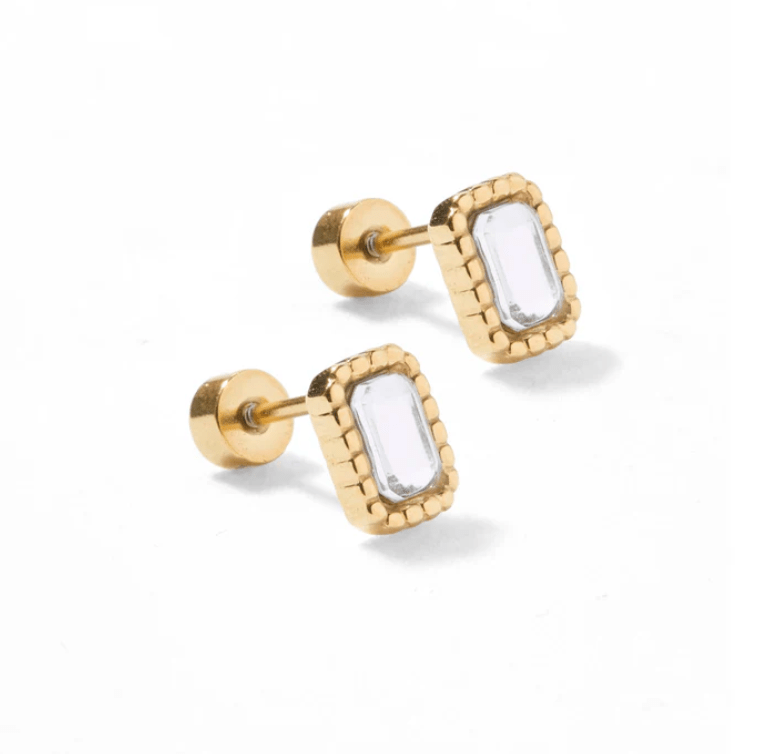 Madison Gold Clear Screwback Stud Earrings | LINNY CO - Grayce's Boutique