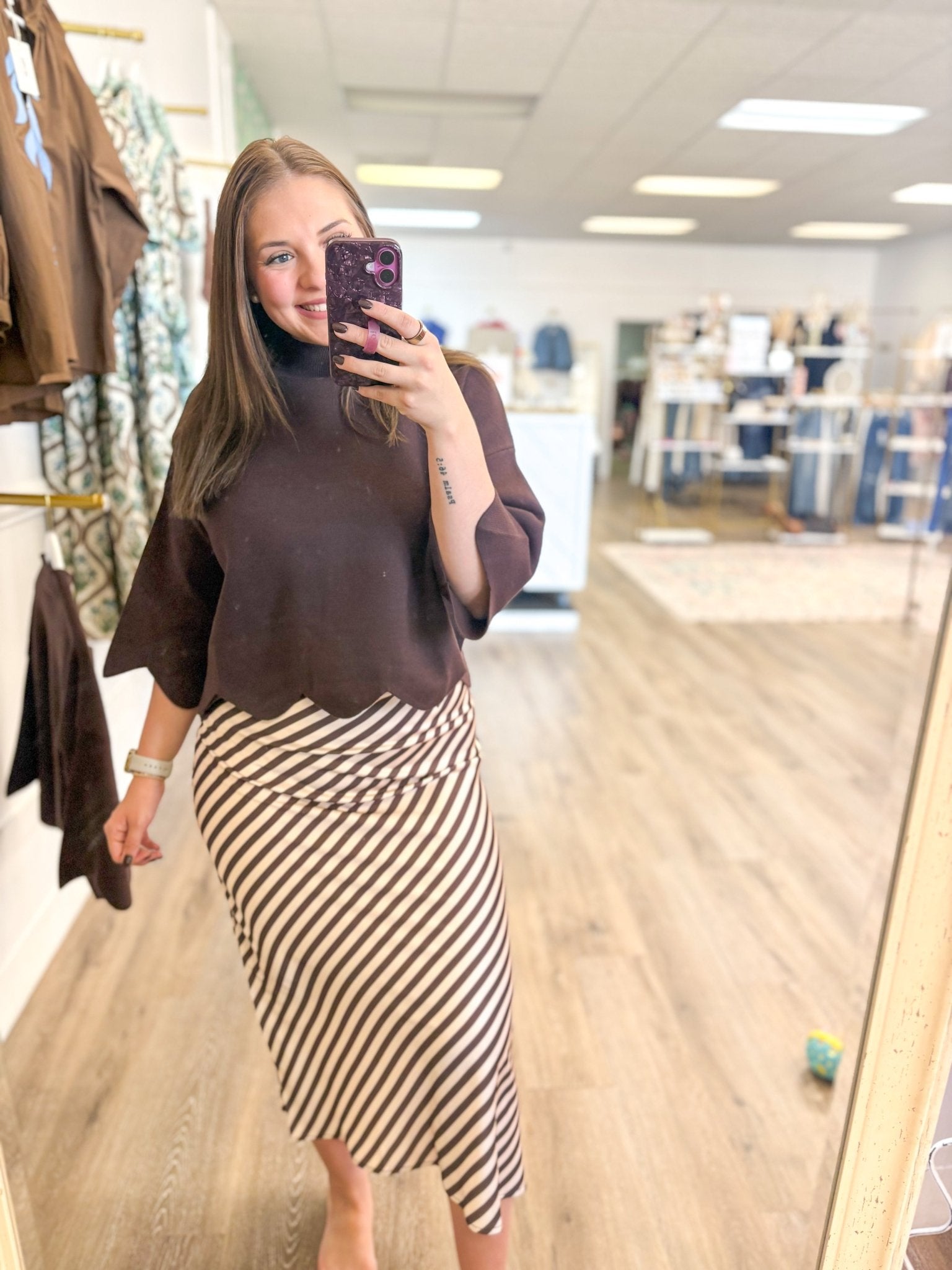 Mocha Stripe Skirt - Grayce's Boutique