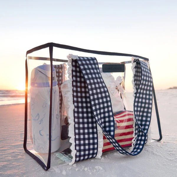 Navy Gingham Jelly Tote Bag | Casemate - Grayce's Boutique