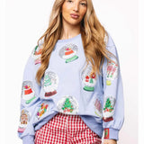 Powder Blue Christmas Snow Globe Sweatshirt | Queen of Sparkles - MainStreet Clothing Co.