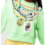 QOS Bright Green Queen Mardi Gras Beads Sweatshirt | Queen of Sparkles - MainStreet Clothing Co.