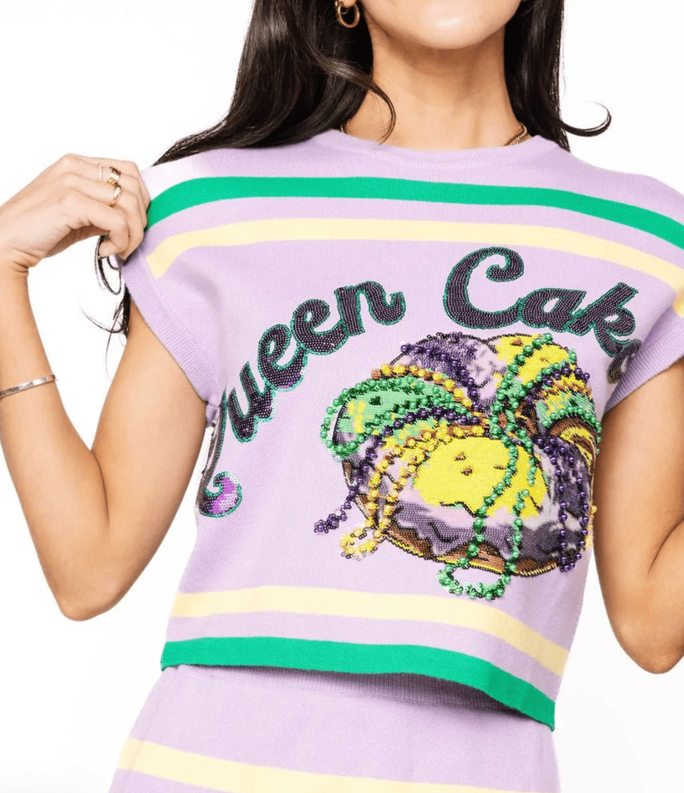 QOS Lavender, Green & Yellow 'Queen Cake' Striped Top | Queen of Sparkles - MainStreet Clothing Co.