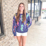 QOS Navy Multi Seahorse Sweatshirt - MainStreet Clothing Co.