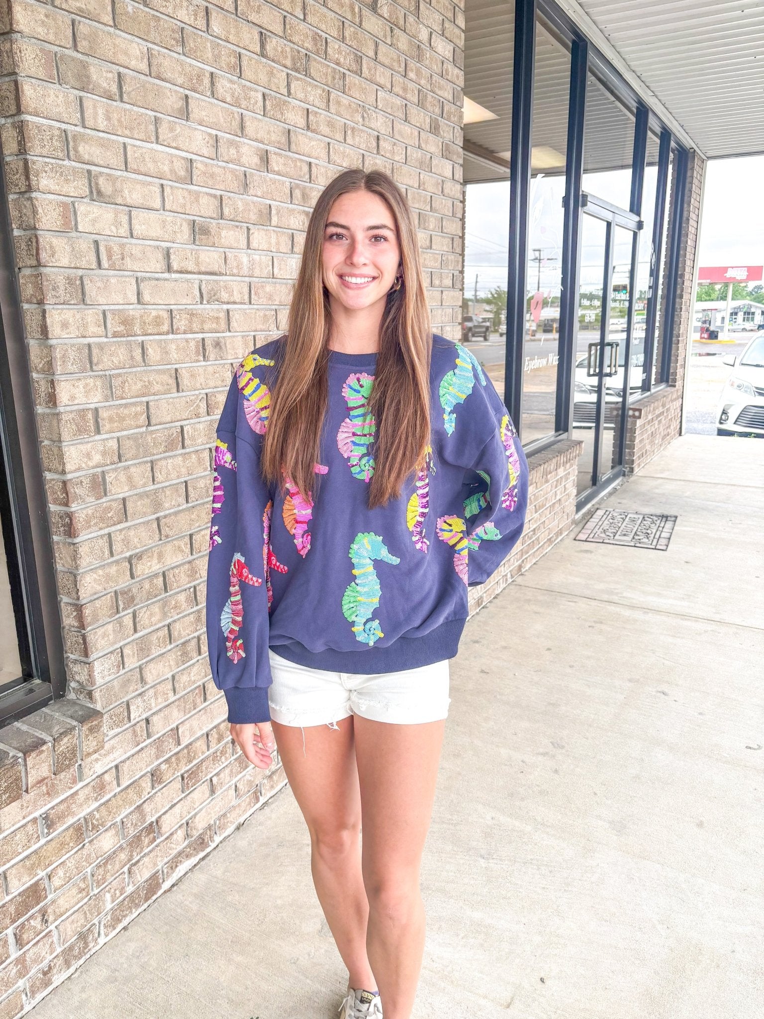 QOS Navy Multi Seahorse Sweatshirt - MainStreet Clothing Co.