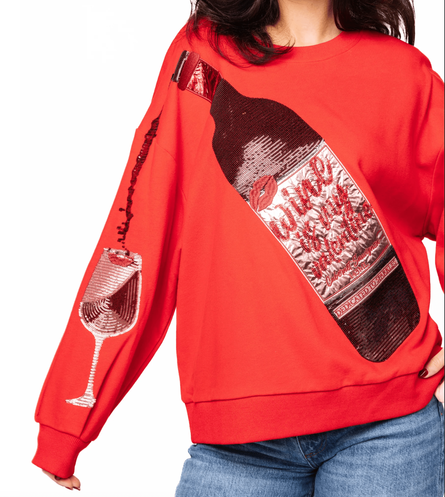 Red Wine is My Valentine Sweatshirt | Queen of Sparkles - Grayce's Boutique