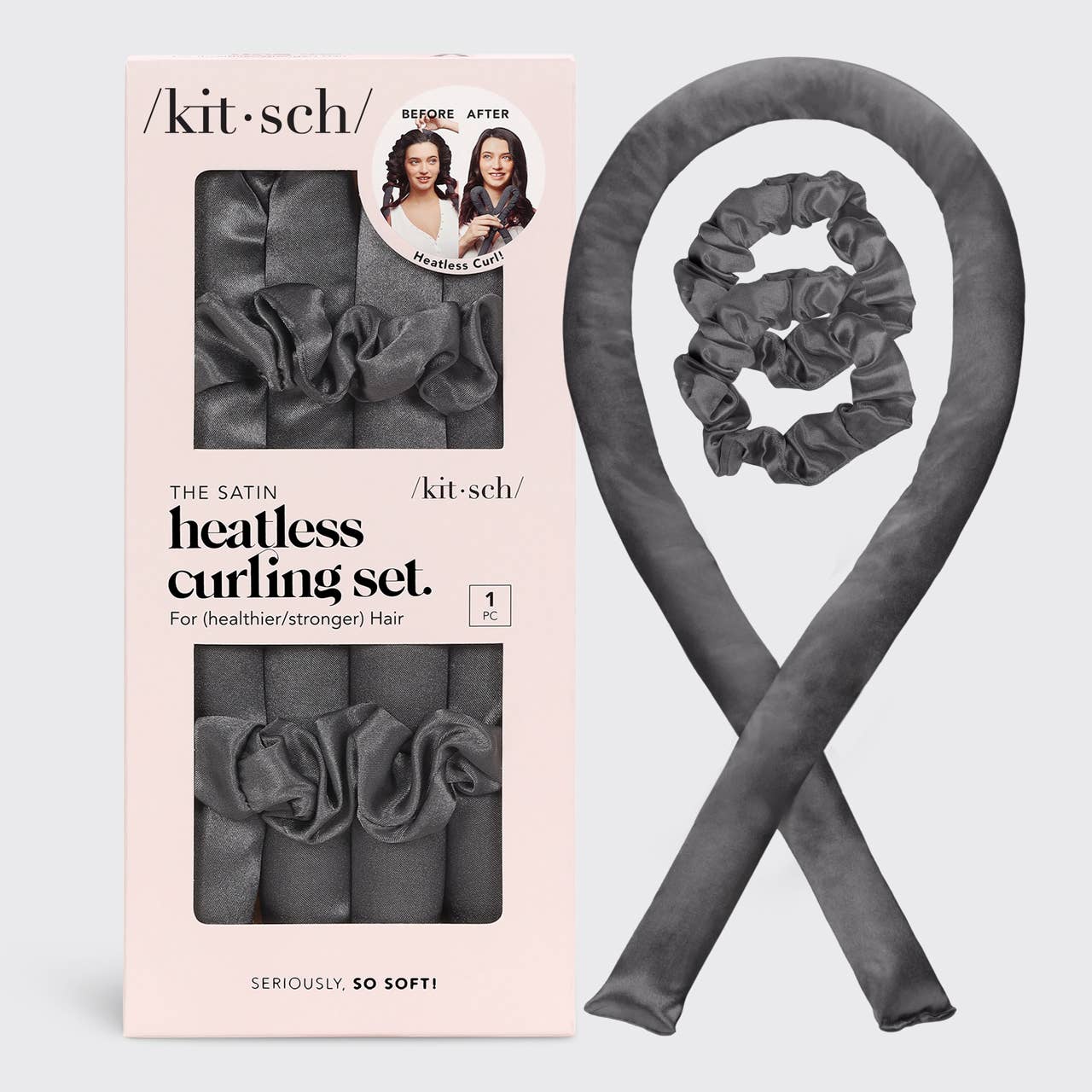 Satin Heatless Curling Set - Charcoal - MainStreet Clothing Co.