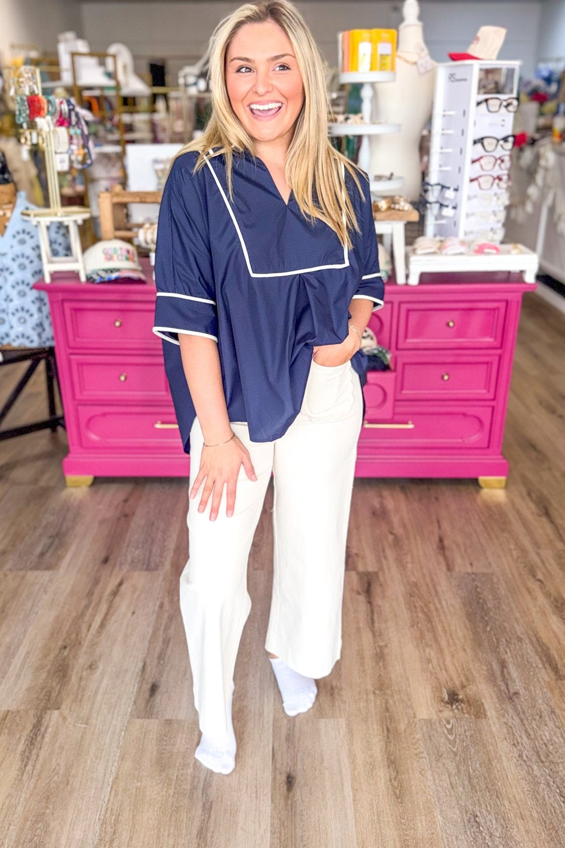 Scalloped Ecru Pant - Grayce's Boutique