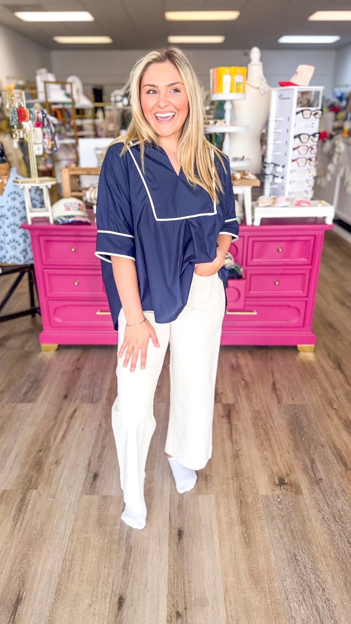 Scalloped Ecru Pant - Grayce's Boutique