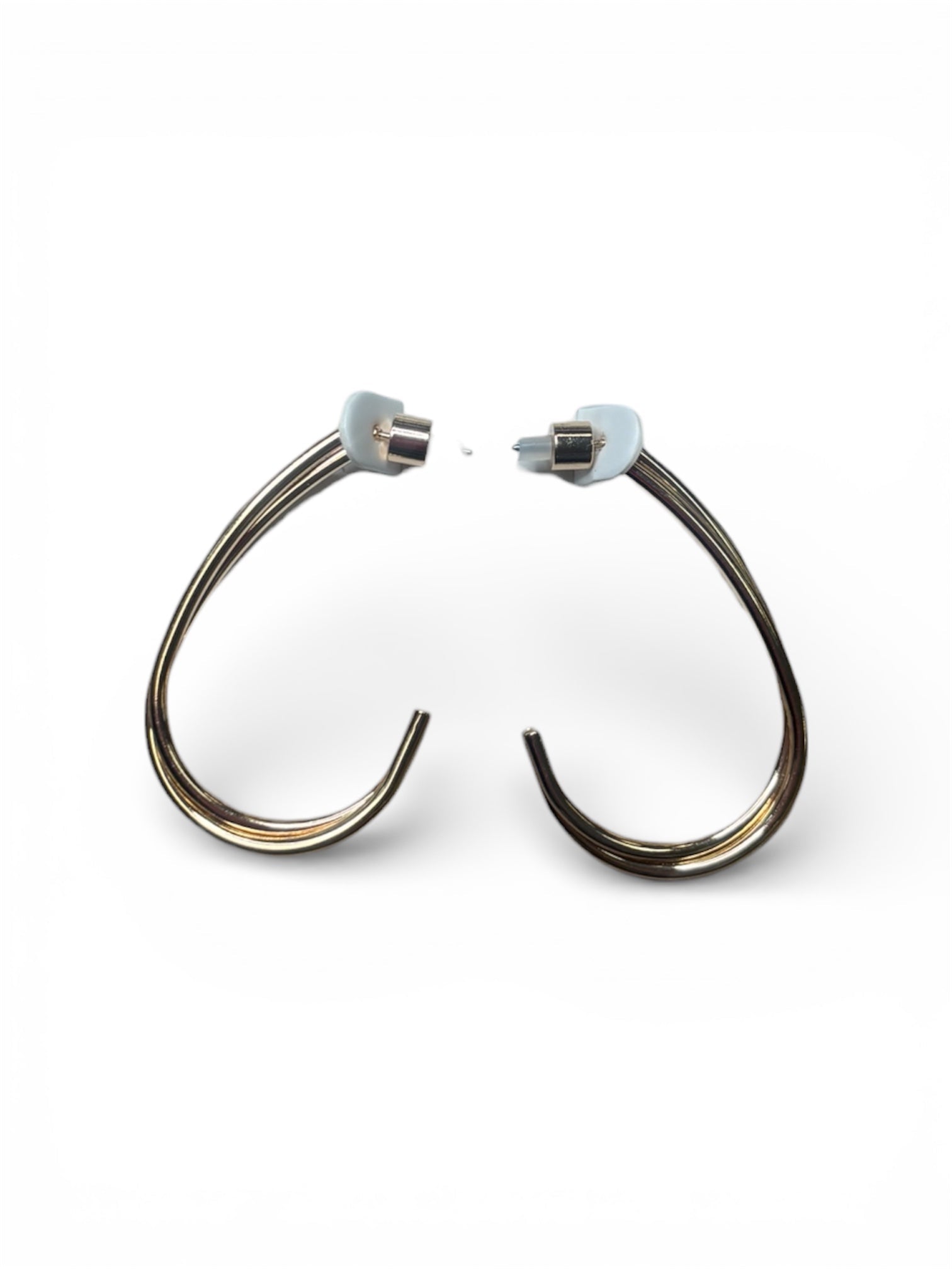A pair of golden hook earrings.