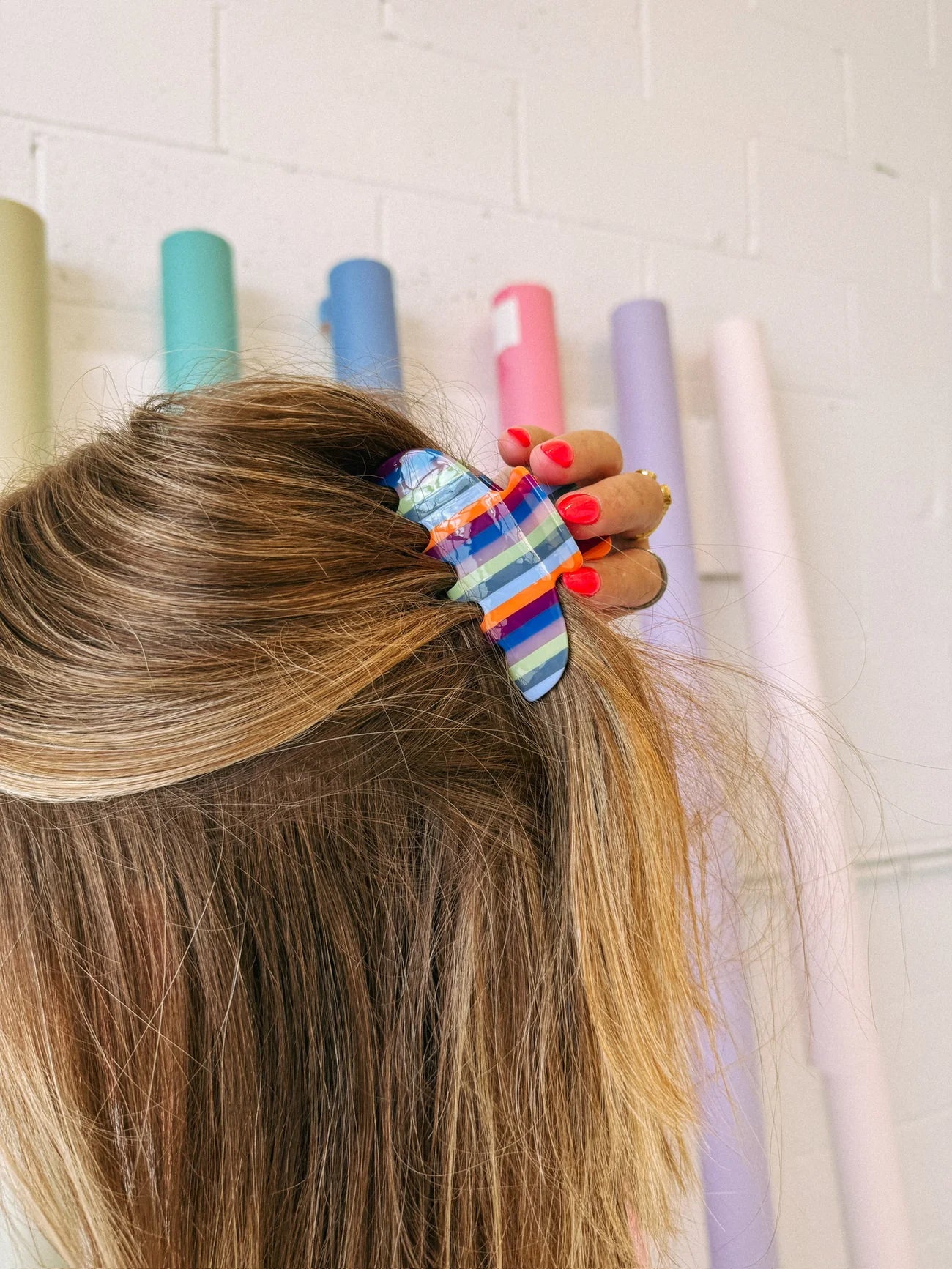 Stripe Hair Clip - Berry | Etta & East - Grayce's Boutique
